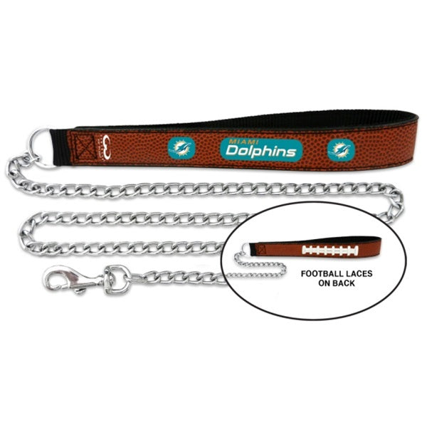 Miami Dolphins Football Leather and Chain Leash - Medium